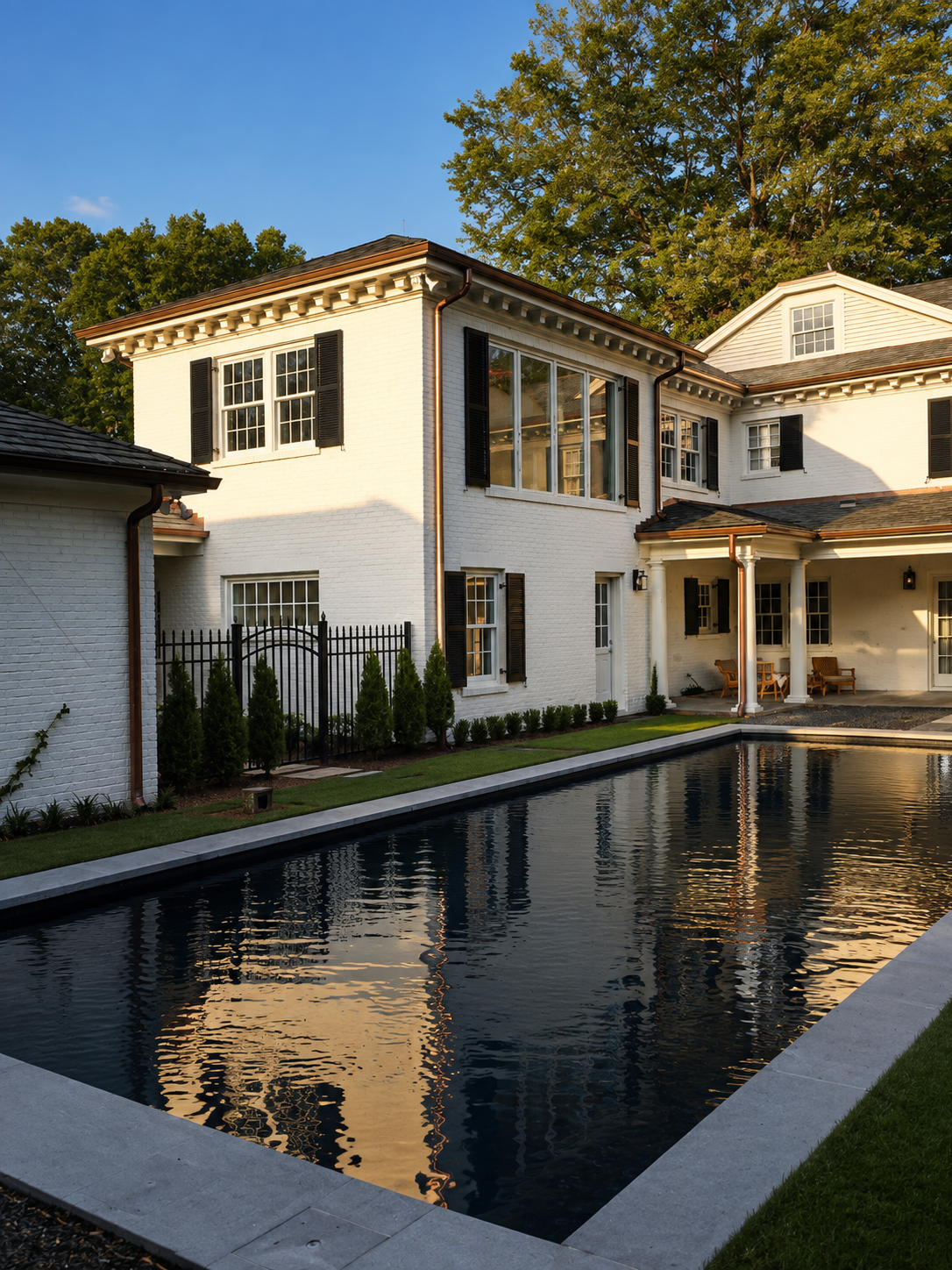 Stone outdoor terrace with a covered living area